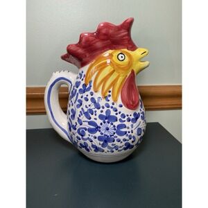 Vintage Siena Italian Hand Painted Chicken Rooster Ceramic Pitcher Marked